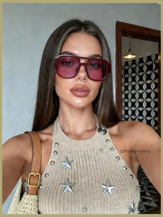 Retro Oversized Aviator Sunglasses UV400 Protection Lightweight Plastic main image 6